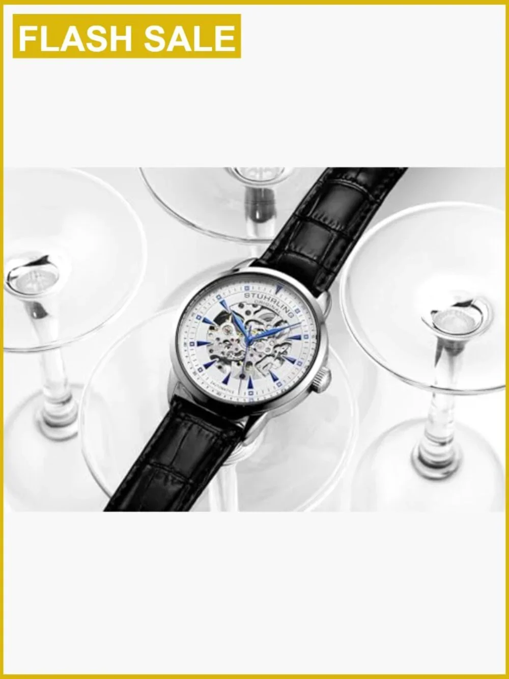 Men's Skeleton Automatic Dress Watch with Leather Strap Steel Case